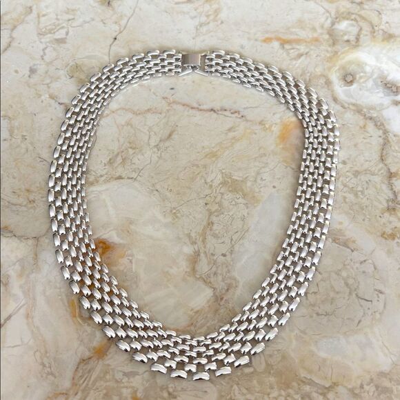 Vintage Napier Silver Tone Chainlink Choker Necklace - Picture 5 of 9